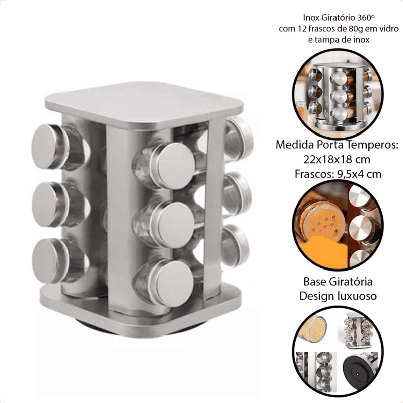 Porta Temperos e Condimentos Giratório 12 Peças